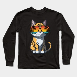 Cool Feline in Shades: Whiskered Purrfection for Cat Miaw Lovers Long Sleeve T-Shirt
